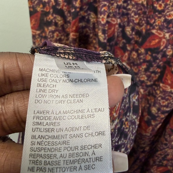 Free People Baby Doll Maxi Purple Paisley Floral Cotton Dress Tie Strap M - Picture 8 of 9